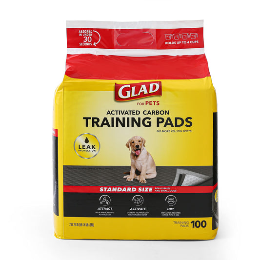 Glad for Pets Black Charcoal Puppy Pads - Super Absorbent Disposable Dog Pee Pads, Potty Training Pads, and Pet Supplies - Dog Pee Pads for Crate Training and Indoor Use 23" x 23" - 100 Count