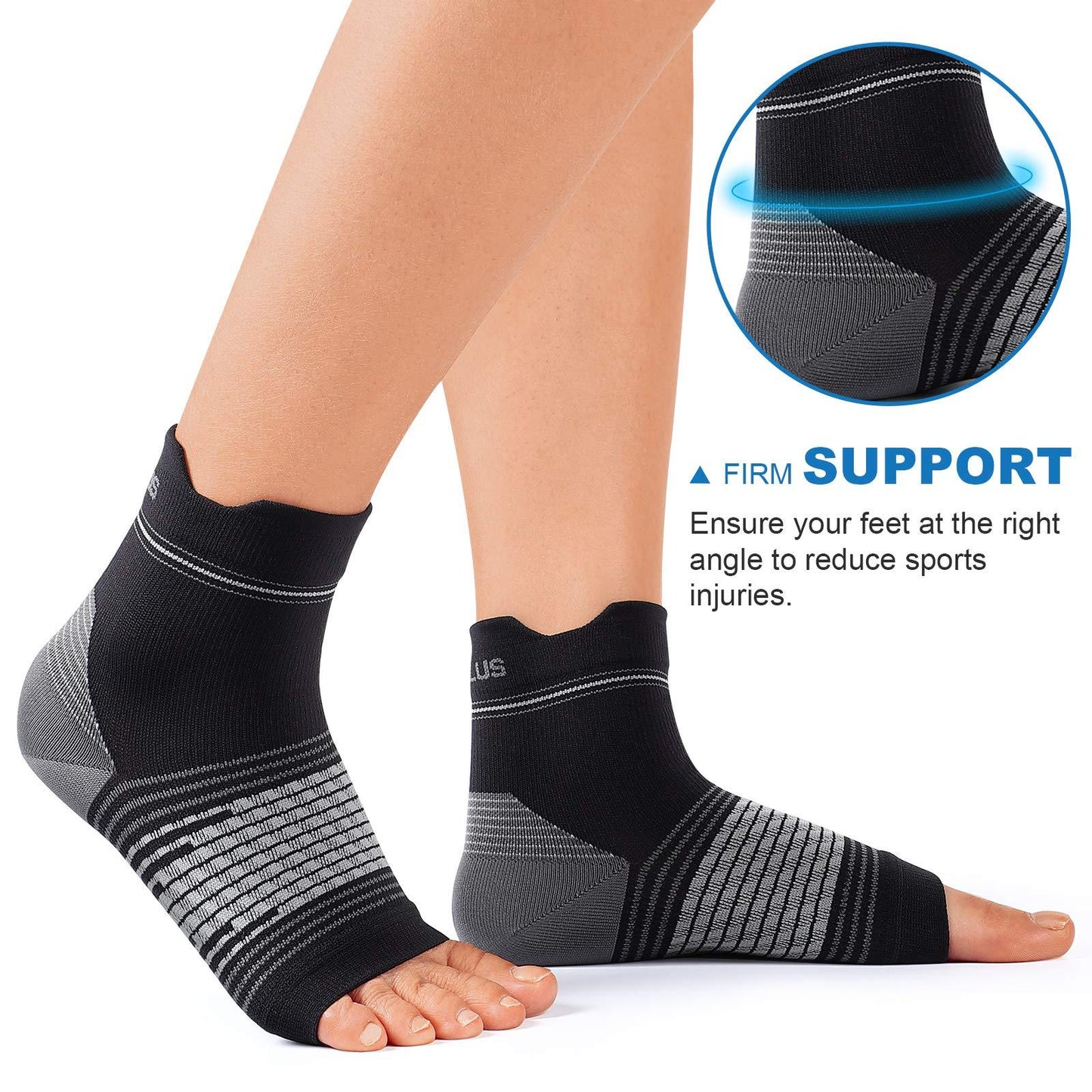 Plantar Fasciitis Sock (6 Pairs) for Men and Women, Compression Foot Sleeves with Arch and Ankle Support (Black, Large)