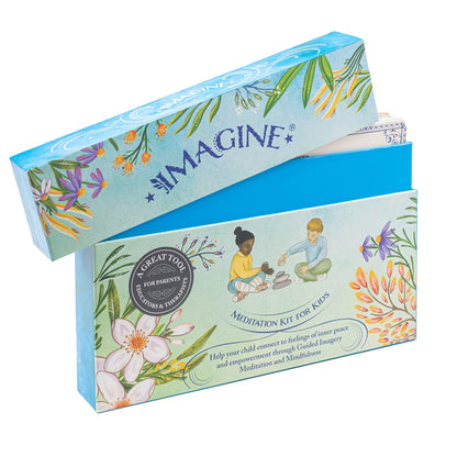 Imagine Meditation Kit for Kids - Award-Winning Mindfulness kit of XL Cards with Calming Guided Meditations for Empowerment, Focus and Relaxation. Great for Parents, Teachers and Therapists.