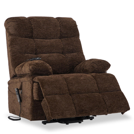 Irene House Big Man Power Lay Flat Lift Recliner Extra Large Oversized Wide Heat Massage Dual Motor Recliners for Elderly Overstuffed Electric Chairs,9205(Chenille Brown)