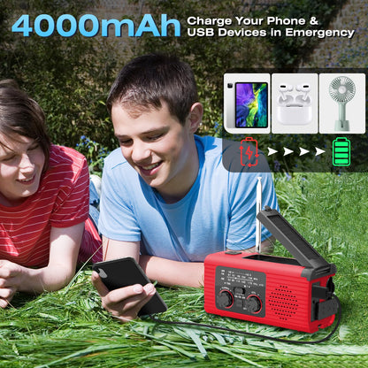 [2024 Newest] NOAA Emergency Weather Radio, 4000mAh Weather Alert Radio Solar Charging, Hand Crank & USB Charged, AM/FM Radio with LED Flashlight, Reading Lamp, SOS Alarm, Headphone Jack for Outdoor