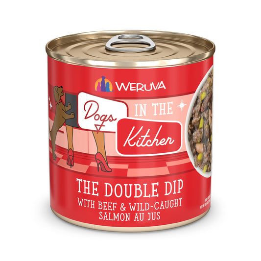 Weruva Dogs in The Kitchen, The Double Dip with Beef & Wild-Caught Salmon Au Jus Dog Food, 10oz Can (Pack of 12)