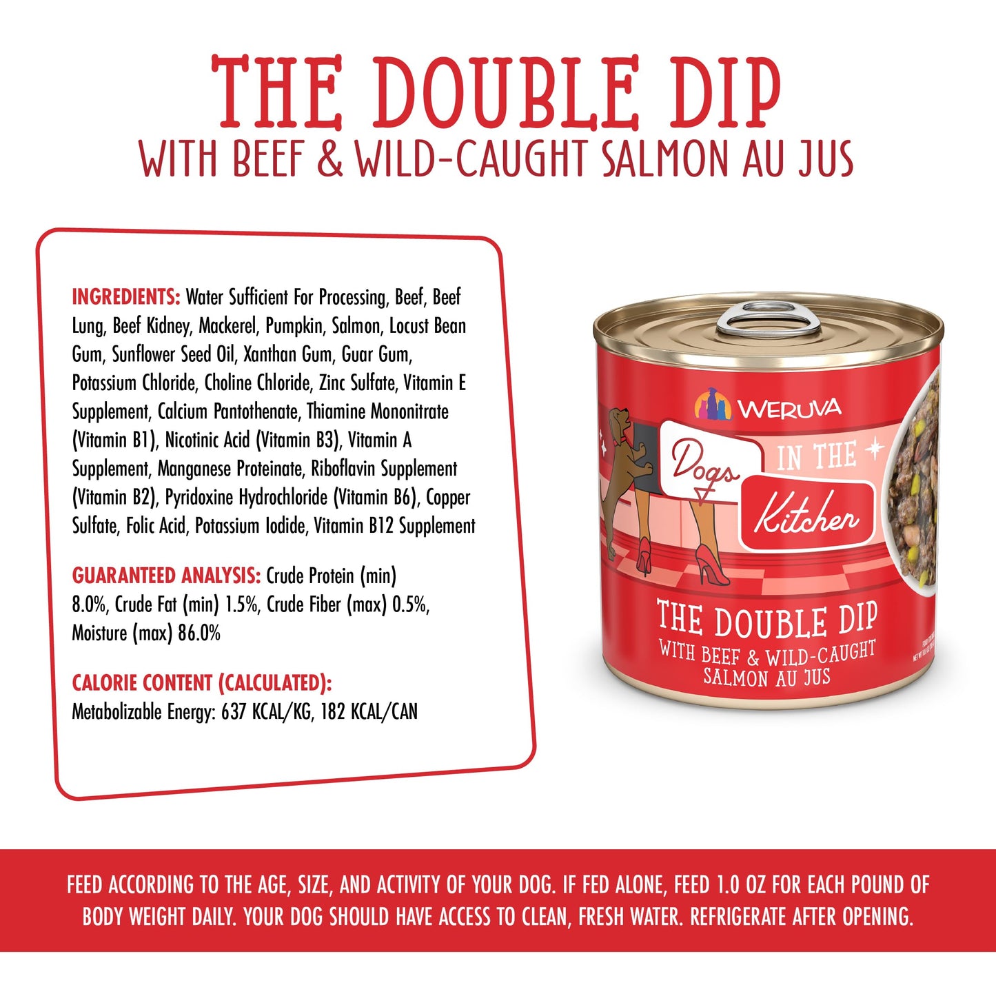 Weruva Dogs in The Kitchen, The Double Dip with Beef & Wild-Caught Salmon Au Jus Dog Food, 10oz Can (Pack of 12)