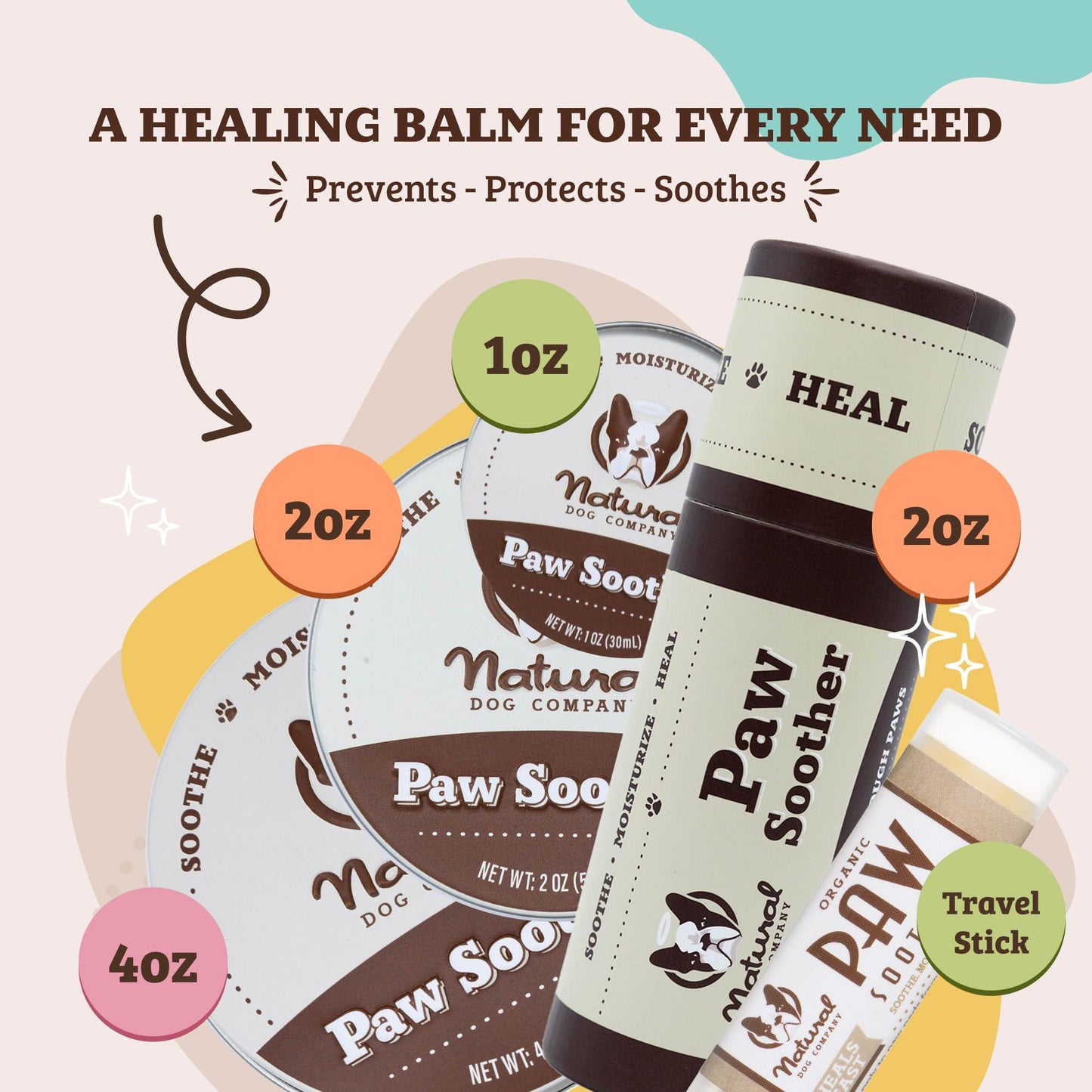 Natural Dog Company Paw Soother Balm for Dogs 4oz Tin, Organic Soothing & Moisturizing Relief for Dry, Cracked Paws, Winter Healing Relief, Gentle & Lick-Safe