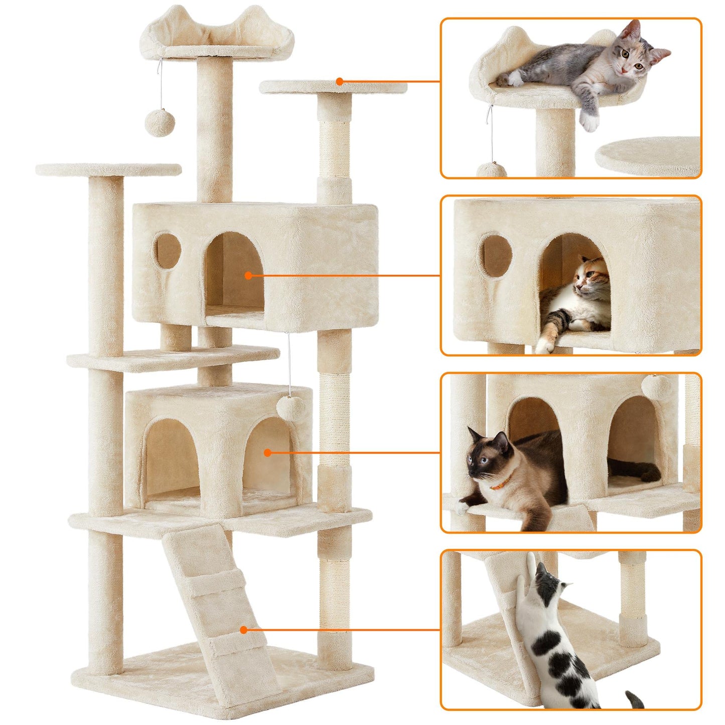 Yaheetech 70in Multi-Level Cat Tree Tall Cat Tower Cat Furniture with Condo, Scratching Posts & Dangling Ball for Indoor Cats Activity Center, Beige