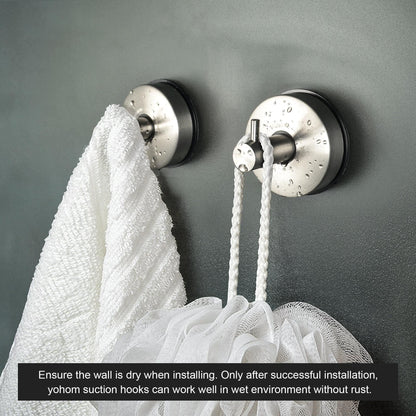 YOHOM Stainless Steel Vacuum Suction Cup Bathroom Shower Holders - Removable Towel Rack, Bathrobe and Loofah Hooks with Brushed Finish