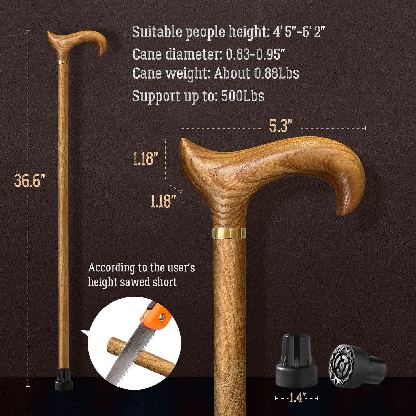 ispuoocti Wooden Walking Cane for Men and Women, Handmade, Support up to 500 lbs Canes for Seniors,Ergonomic, Natural Solid Wood High-end Derby Cane Suitable for Gift Giving