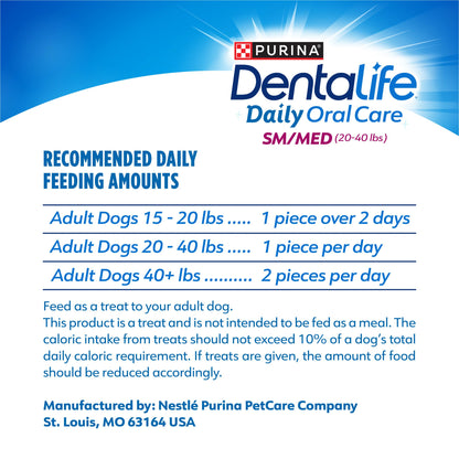DentaLife Daily Oral Care Dog Treats for Small and Medium Dogs, Chewy Dental Treat to Freshen Breath and Fight Tartar, Chicken Flavor, 28.5 oz., 40 Chews - 40 ct. Pouch
