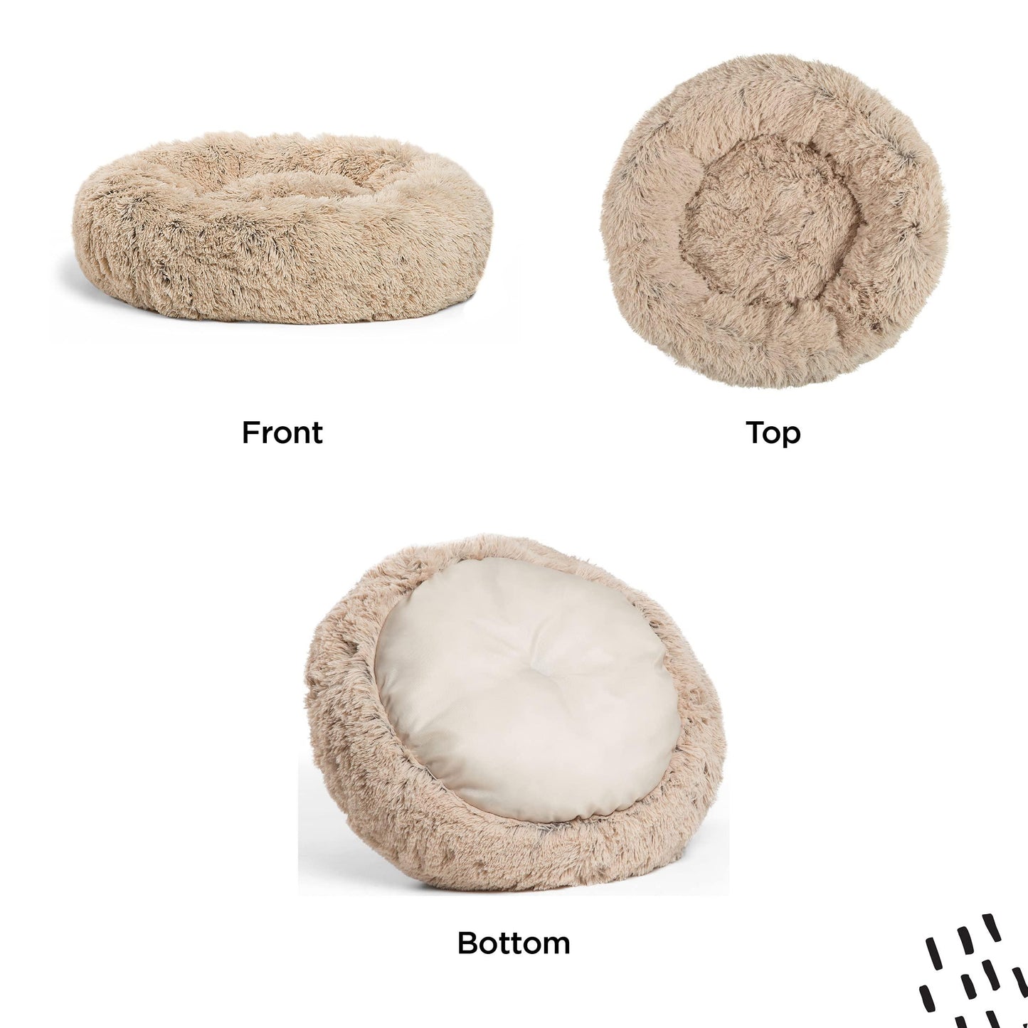 Best Friends by Sheri The Original Calming Donut Dog and Cat Bed in Shag Fur, Taupe, Small, 23x23