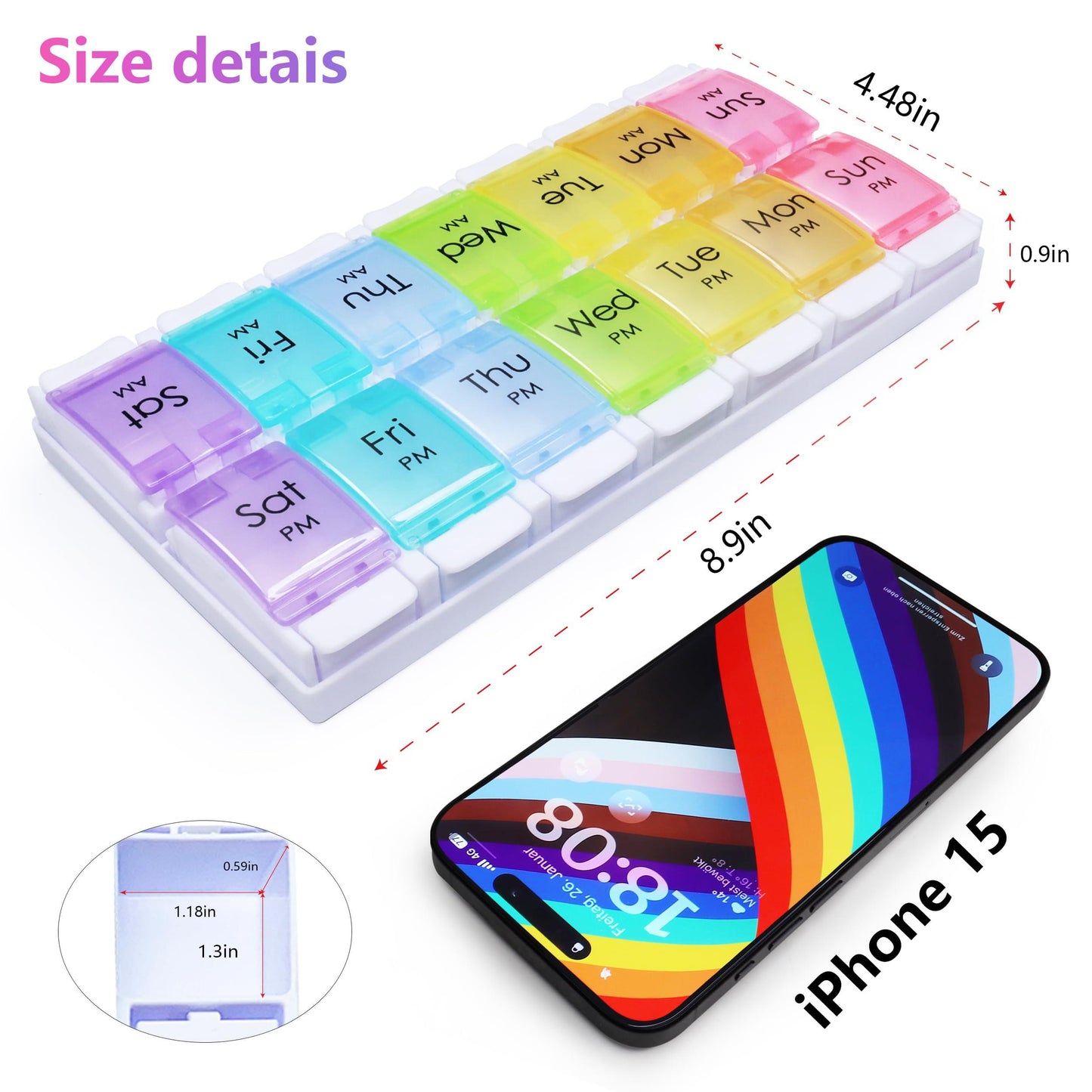 MOLN HYMY 7 Day Pill Organizer 2 Times a Day, AM PM Pill Box Twice Daily, Large 14 Dividers Vitamin Holder with Easy Push Button