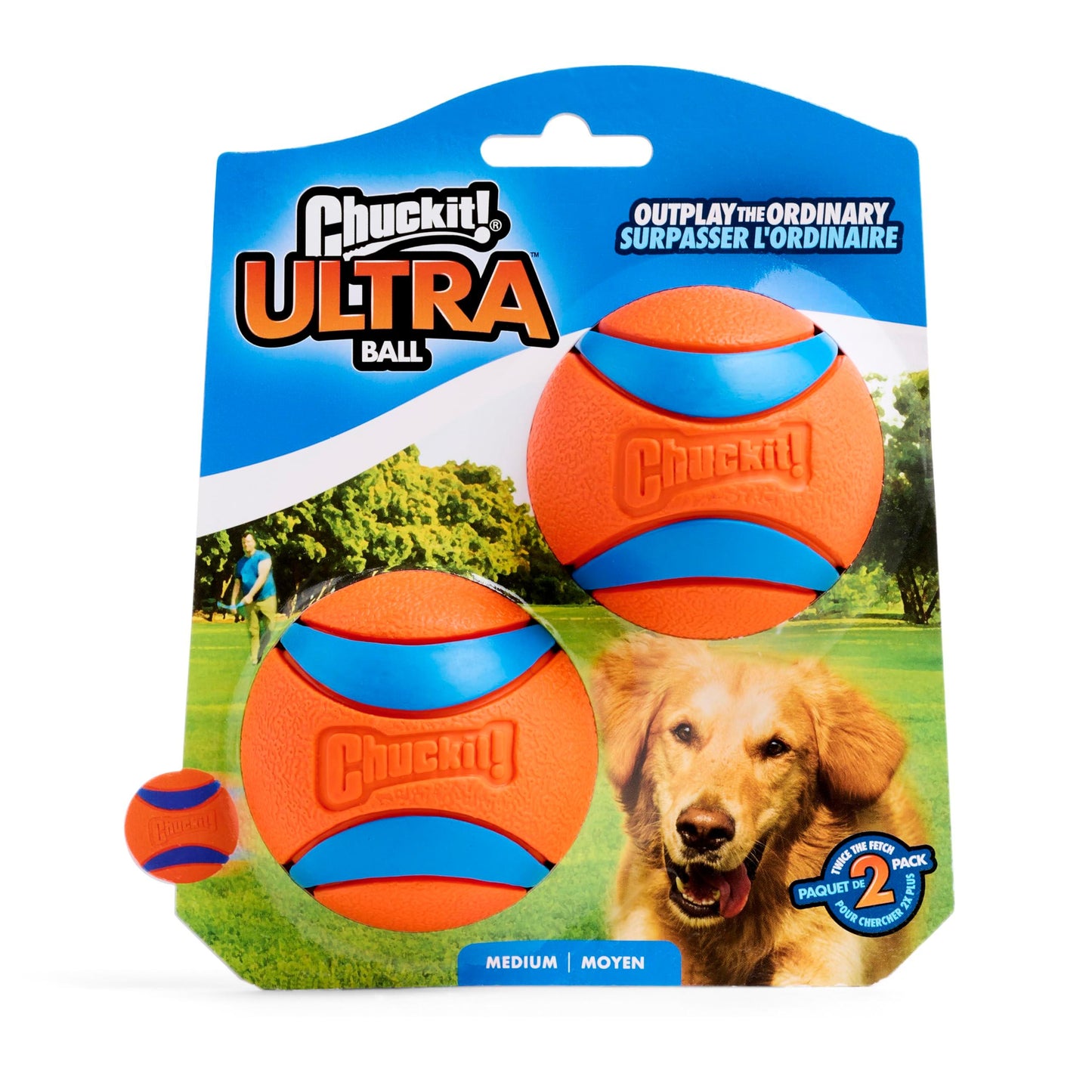 Chuckit! Ultra Ball Dog Toy - Medium Bouncy Fetch Balls For Dogs 20-60 lbs - Made from Durable Rubber - Floating Water Pet Toys - Size Medium - 2.5-inch Diameter - Pack of 2