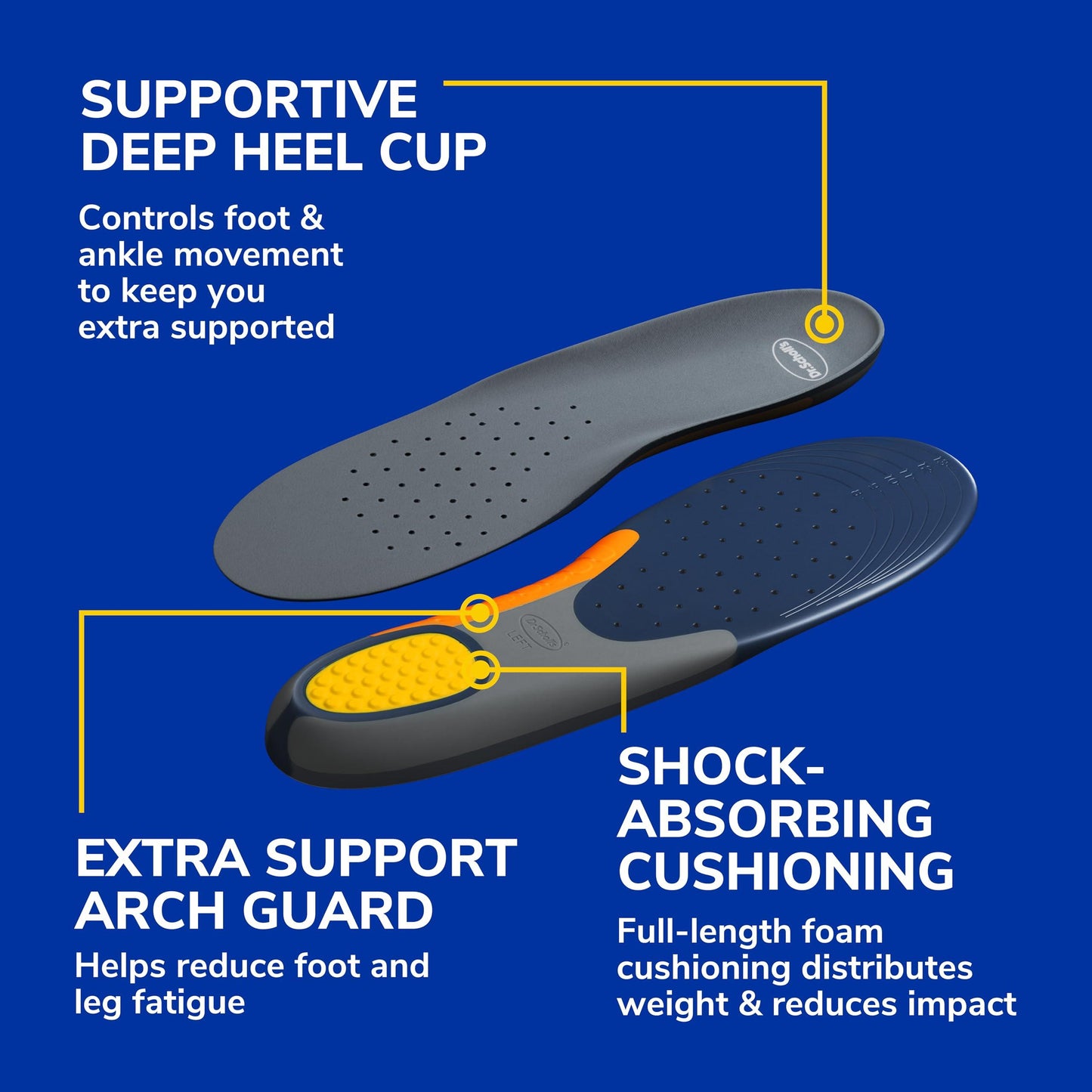 Dr. Scholl's Heavy Duty Support Insole Orthotics, Big & Tall, 200lbs+, Wide Feet, Shock Absorbing, Arch Support, Distributes Pressure, Trim to Fit Inserts, Work Boots & Shoes, Men Size 8-14, 1 Pair