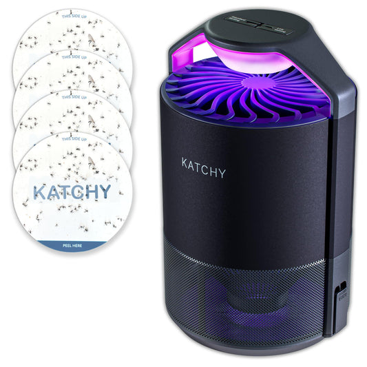 Katchy Indoor Insect Trap - Catcher & Killer for Mosquitos, Gnats, Moths, Fruit Flies - Non-Zapper Traps for Inside Your Home - Catch Insects Indoors with Suction, Bug Light & Sticky Glue (Black)