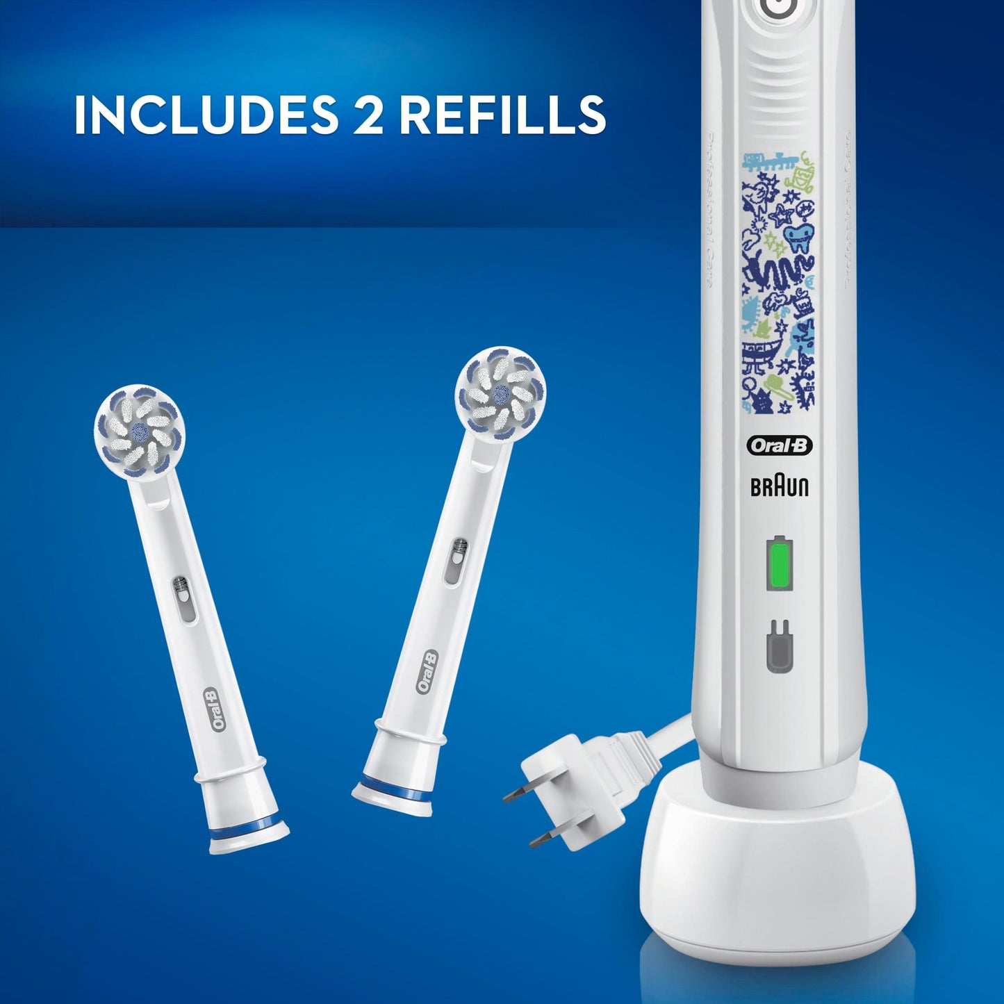 Oral-B Kids Electric Toothbrush with Coaching Pressure Sensor and Timer, Rechargeable Toothbrush with Brush Heads, Galaxy