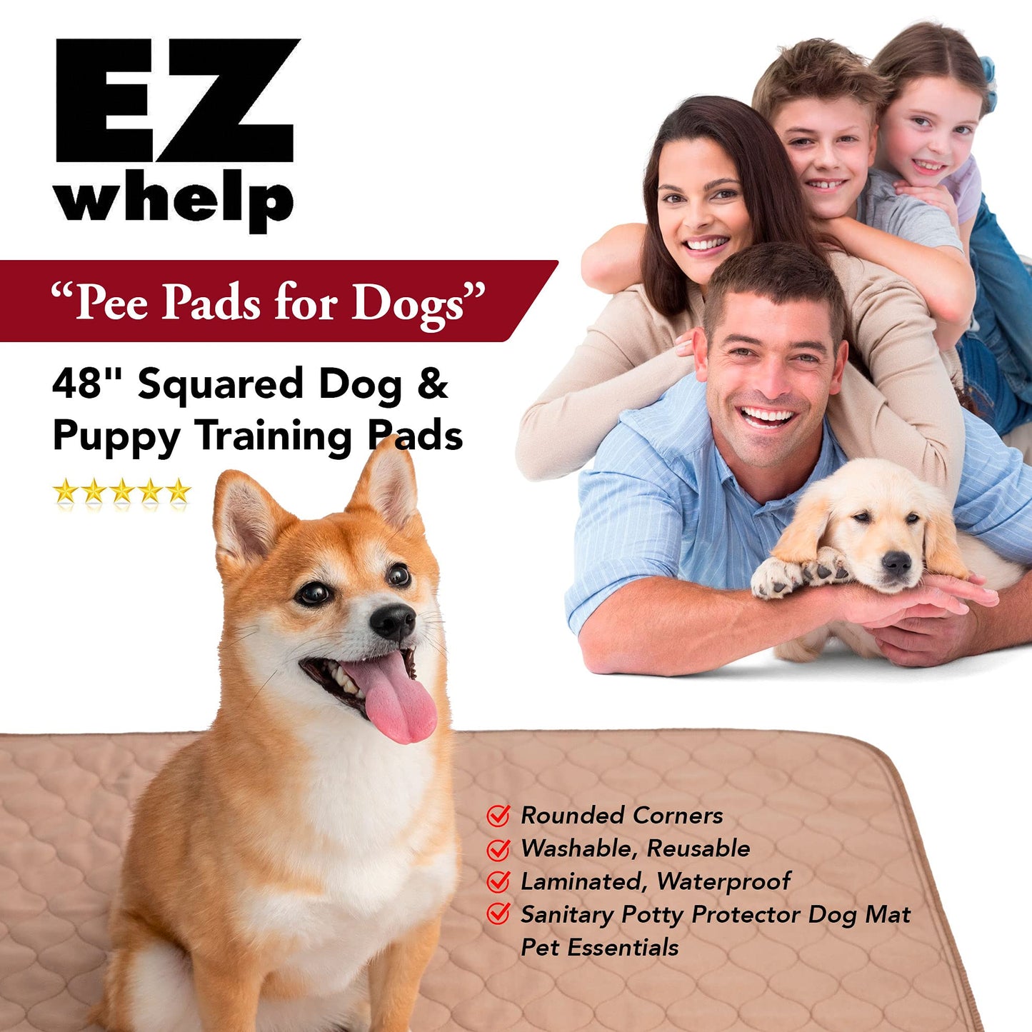 EZwhelp Reusable Dog Pee Pads - Waterproof Training Pads for Dogs - Washable & Sanitary-Rounded Corners-Laminated, Lightweight, Durable - Pet Essentials for Puppy Training and Whelping - 27"x32"