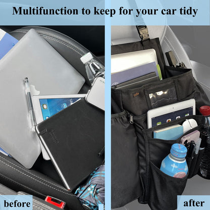 ECWKVN Front Seat Organizer, Passenger Seat File Organizer with Dedicated Laptop Tablet Holder Cup Holder For Car, Law Enforcement - Vehicle, Black