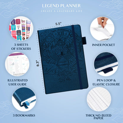 Legend Planner – Weekly & Monthly Life Planner to Hit Your Goals & Live Happier. Organizer Notebook & Productivity Journal. A5 (Mystic Blue)