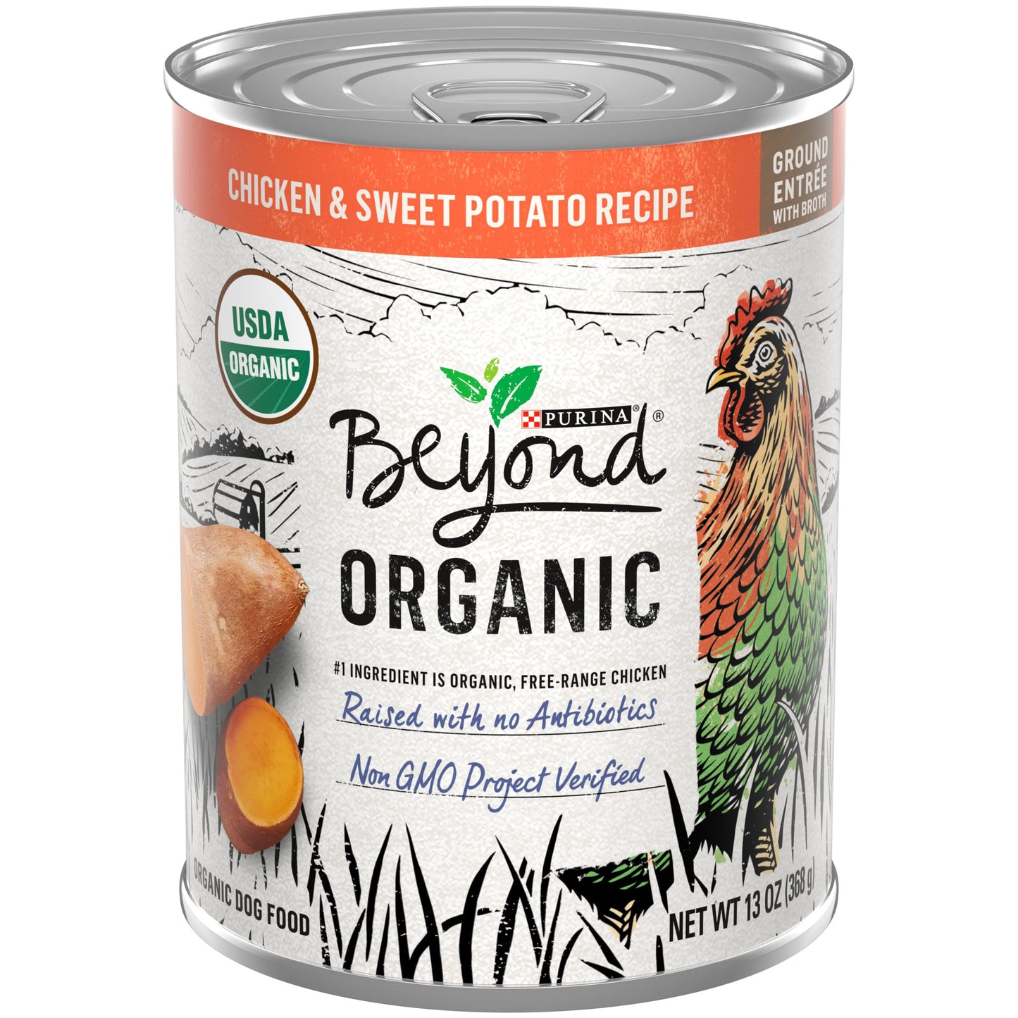 Purina Beyond Organic Wet Dog Food, Organic Chicken & Sweet Potato Adult Recipe Ground Entrée With Broth - (Pack of 12) 13 oz. Cans