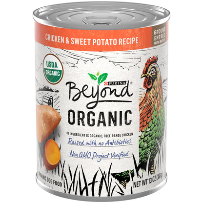 Purina Beyond Organic Wet Dog Food, Organic Chicken & Sweet Potato Adult Recipe Ground Entrée With Broth - (Pack of 12) 13 oz. Cans