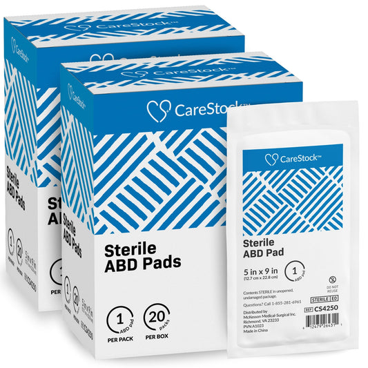 CareStock Abdominal Pads 5x9 in [40-Pack] Sterile ABD Pads, Extra Absorbent, Individually Wrapped, Wound Care First Aid, 20 Count, Pack of 2