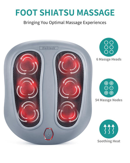 Nekteck Foot Massager with Heat, Shiatsu Heated Electric Kneading Foot Massager Machine for Plantar Fasciitis, Built-in Infrared Heat Function and Power Cord(Gray)