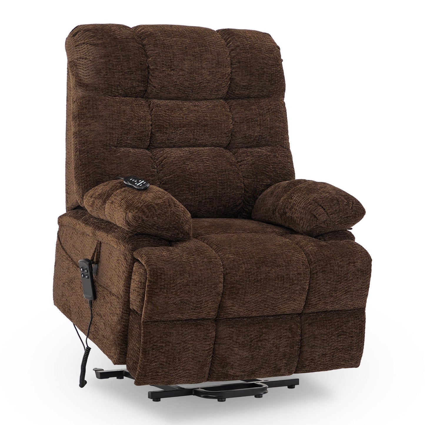 Irene House Big Man Power Lay Flat Lift Recliner Extra Large Oversized Wide Heat Massage Dual Motor Recliners for Elderly Overstuffed Electric Chairs,9205(Chenille Brown)