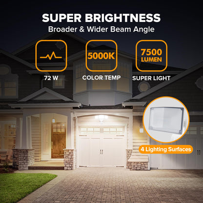 LUTEC 72W 7500LM LED Security Lights Motion Sensor Light Outdoor, 5000K Daylight, IP65 Waterproof, Dusk to Dawn, 3 Head Motion Detected Flood Light for Garage, Yard, Porch(White)