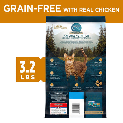 Purina ONE Natural, High Protein, Grain Free Dry Cat Food, True Instinct With Real Chicken - 3.2 lb. Bag