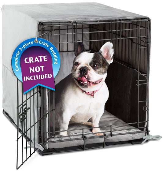 Pet Dreams 3 Piece Set includes Dog Crate Cover, Dog Crate Pad & Dog Crate Bumper, Crate Pads, Crate Covers & Crate Bumpers for Dog Cages, Dog Mat & Bedding are Washable Fits iCrate 24, 30, 36,42 inch