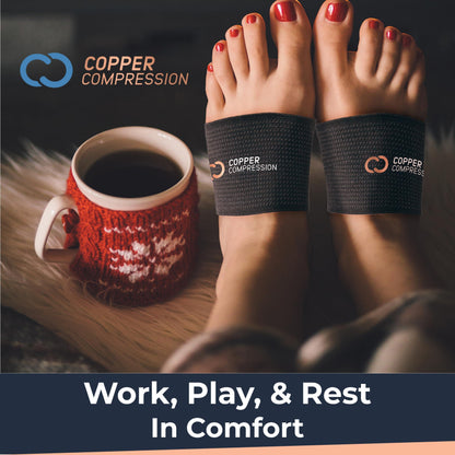 Copper Compression Copper Arch Support - 2 Plantar Fasciitis Braces/Sleeves. Foot Care, Heel Spurs, Feet Pain Relief, Flat & Fallen Arches, High Arch