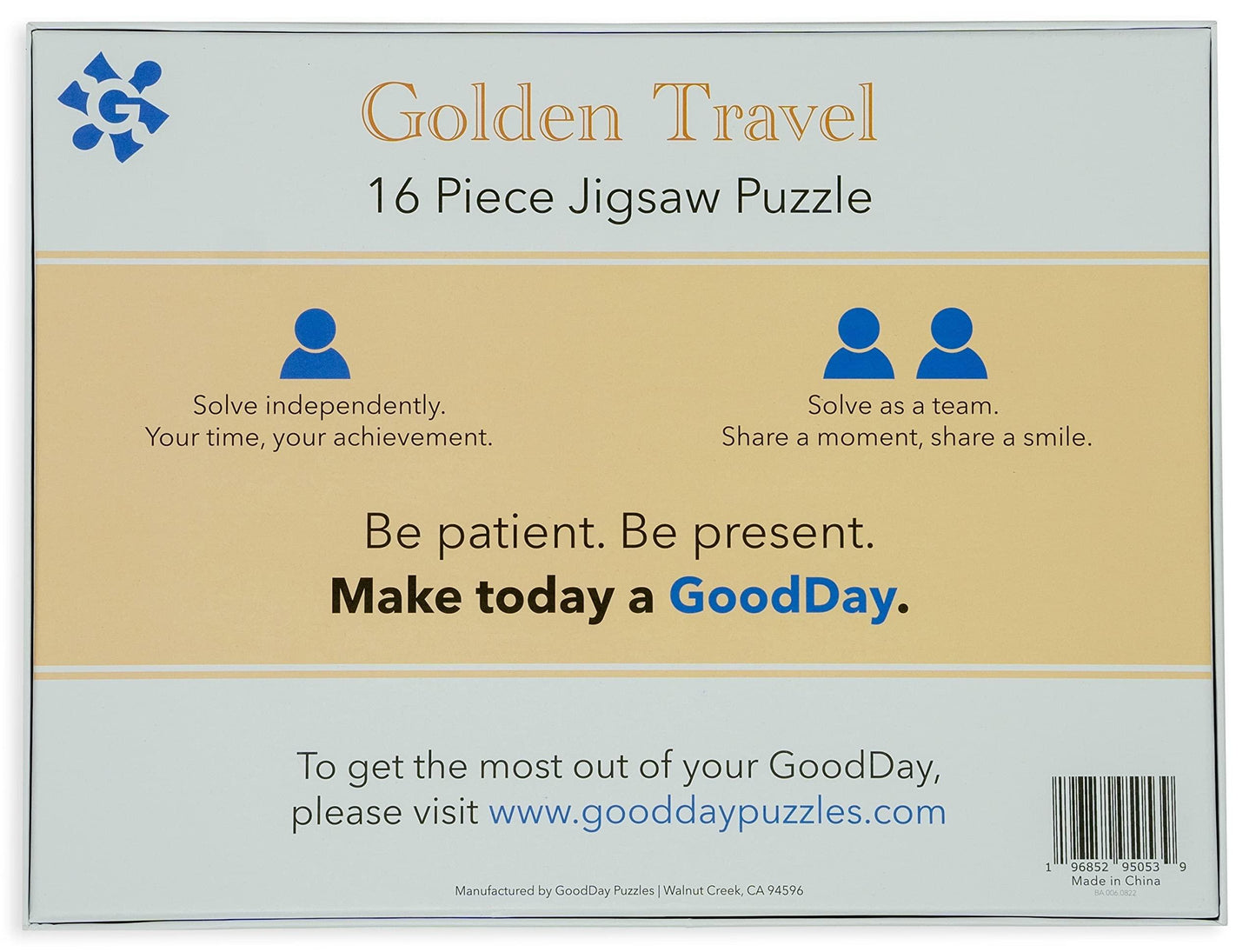 GoodDay Puzzles 16 Large Piece Jigsaw 'Golden Travel' | Dementia/Alzheimer's Activities for Seniors | Easy Puzzle for Adults | Gifts for The Elderly