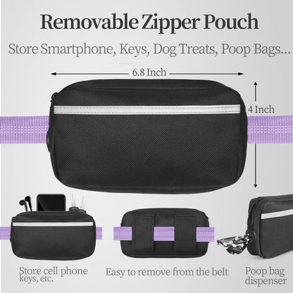 iYoShop Hands Free Dog Leash with Zipper Pouch, Dual Padded Handles and Durable Bungee for Walking, Jogging and Running Your Dog (Large, 25-120 lbs, Lavender)