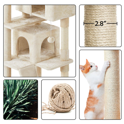 Yaheetech 70in Multi-Level Cat Tree Tall Cat Tower Cat Furniture with Condo, Scratching Posts & Dangling Ball for Indoor Cats Activity Center, Beige