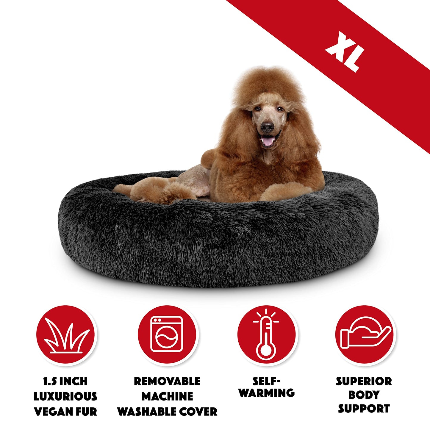 The Dog’s Bed Sound Sleep Original Calming Dog & Cat Bed, Anti-Anxiety Plush Faux Fur Donut Nest Snuggler, with Removable Cover