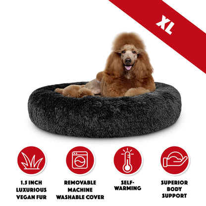 The Dog’s Bed Sound Sleep Original Calming Dog & Cat Bed, Anti-Anxiety Plush Faux Fur Donut Nest Snuggler, with Removable Cover