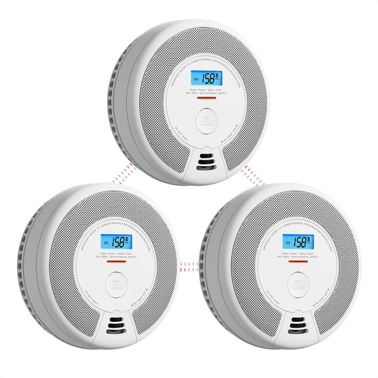 X-Sense Wireless Interconnected Combination Smoke and Carbon Monoxide Detector with LCD Display & 10-Year Battery, Over 820 ft Transmission Range, 3-Pack