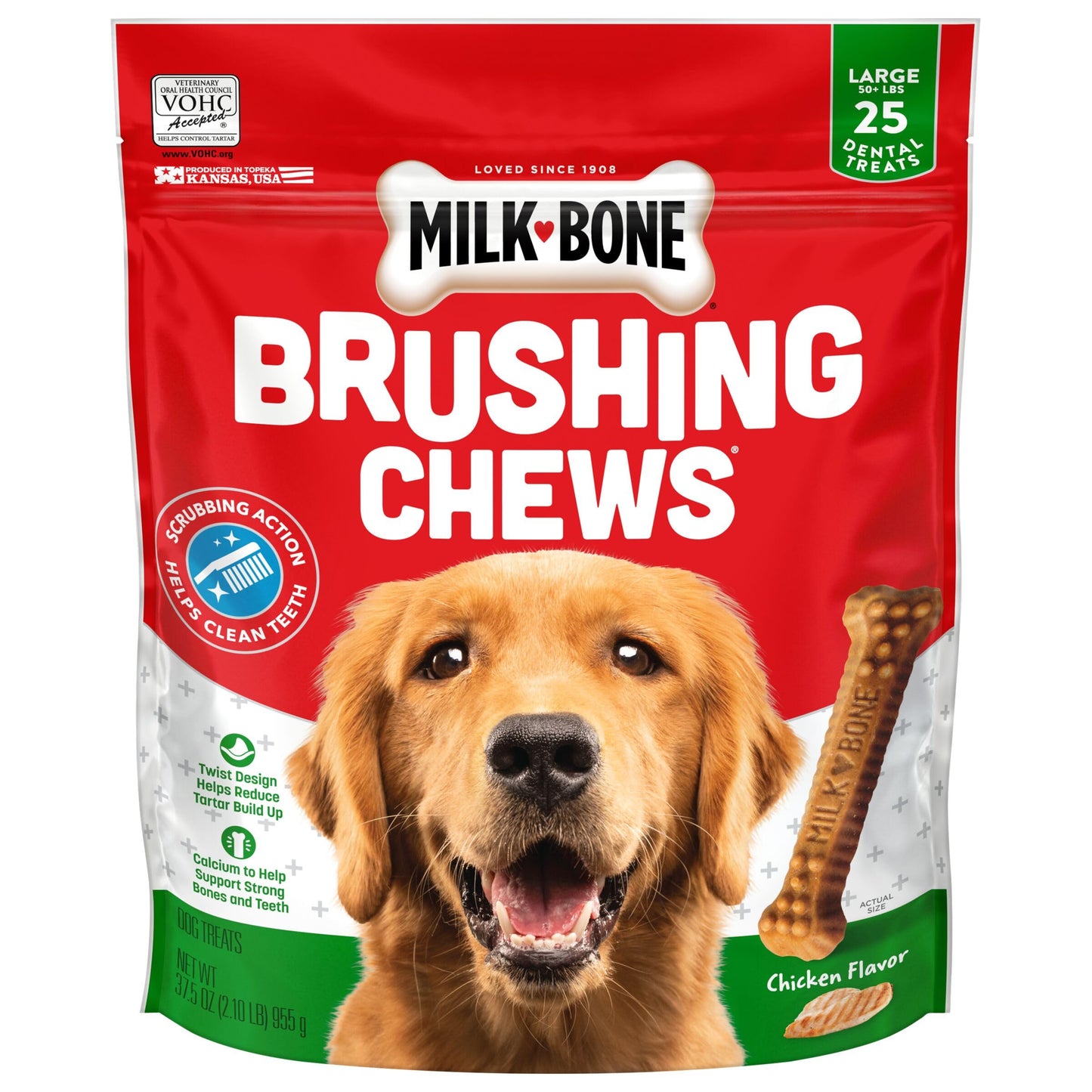 Milk-Bone Original Brushing Chews 25 Large Daily Dental Dog Treats Scrubbing Action Helps Clean Teeth