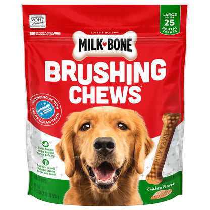 Milk-Bone Original Brushing Chews 25 Large Daily Dental Dog Treats Scrubbing Action Helps Clean Teeth