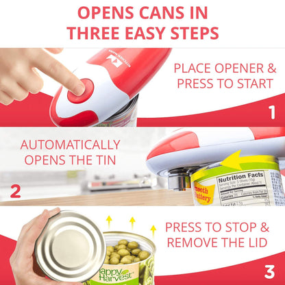 Kitchen Mama Auto Electric Can Opener Open Your Cans with A Simple Press of Button - Automatic, Hands Free, Smooth Edge, Food-Safe, Battery Operated, YES YOU CAN (White)