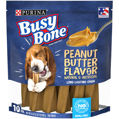 Purina Busy Bone Made in USA Facilities, Long Lasting Small/Medium Breed Adult Dog Chews, Peanut Butter Flavor - 10 ct. Pouch