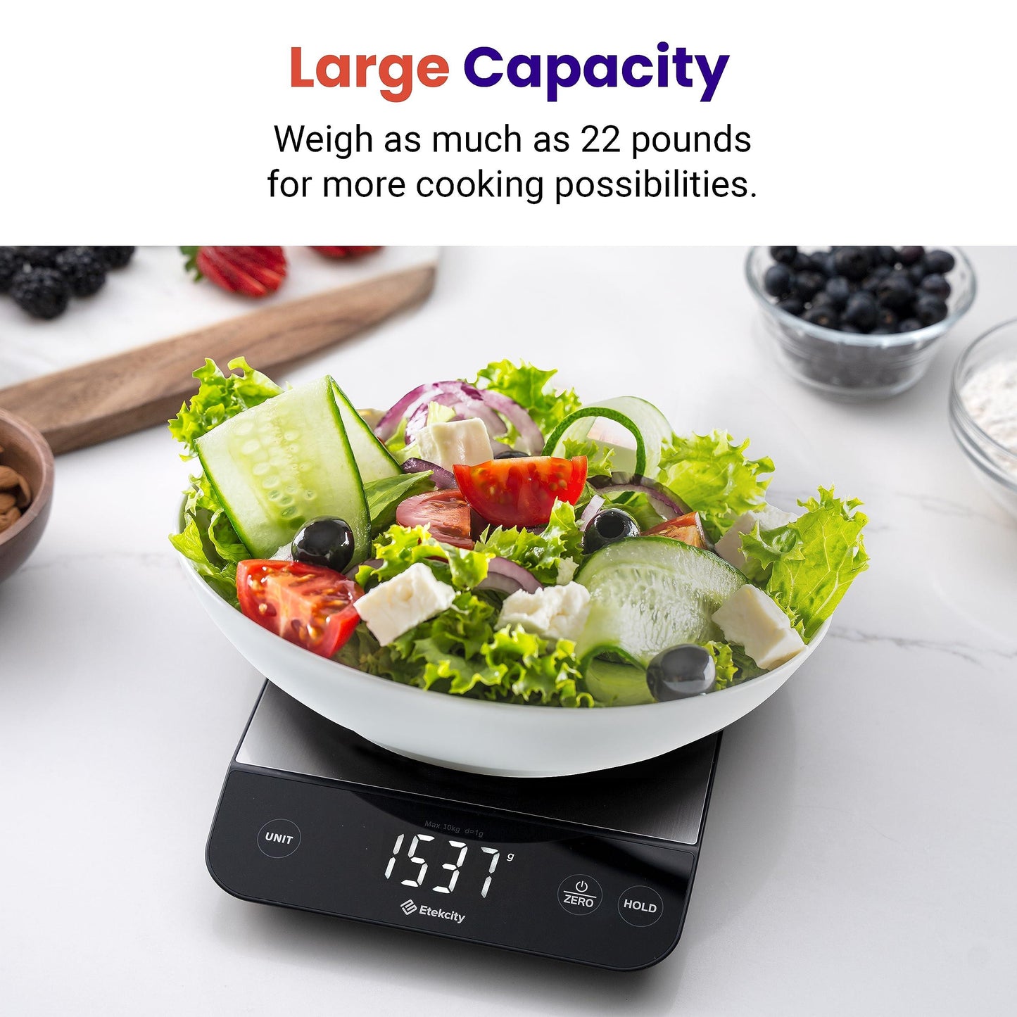 Etekcity Food Kitchen Scale 22lb, Digital Weight Grams and Oz for Weight Loss, Baking and Cooking, 0.05oz/1g Precise Graduation,5 Weight Units, IPX6 Waterproof, USB Rechargeable,304 Stainless Steel