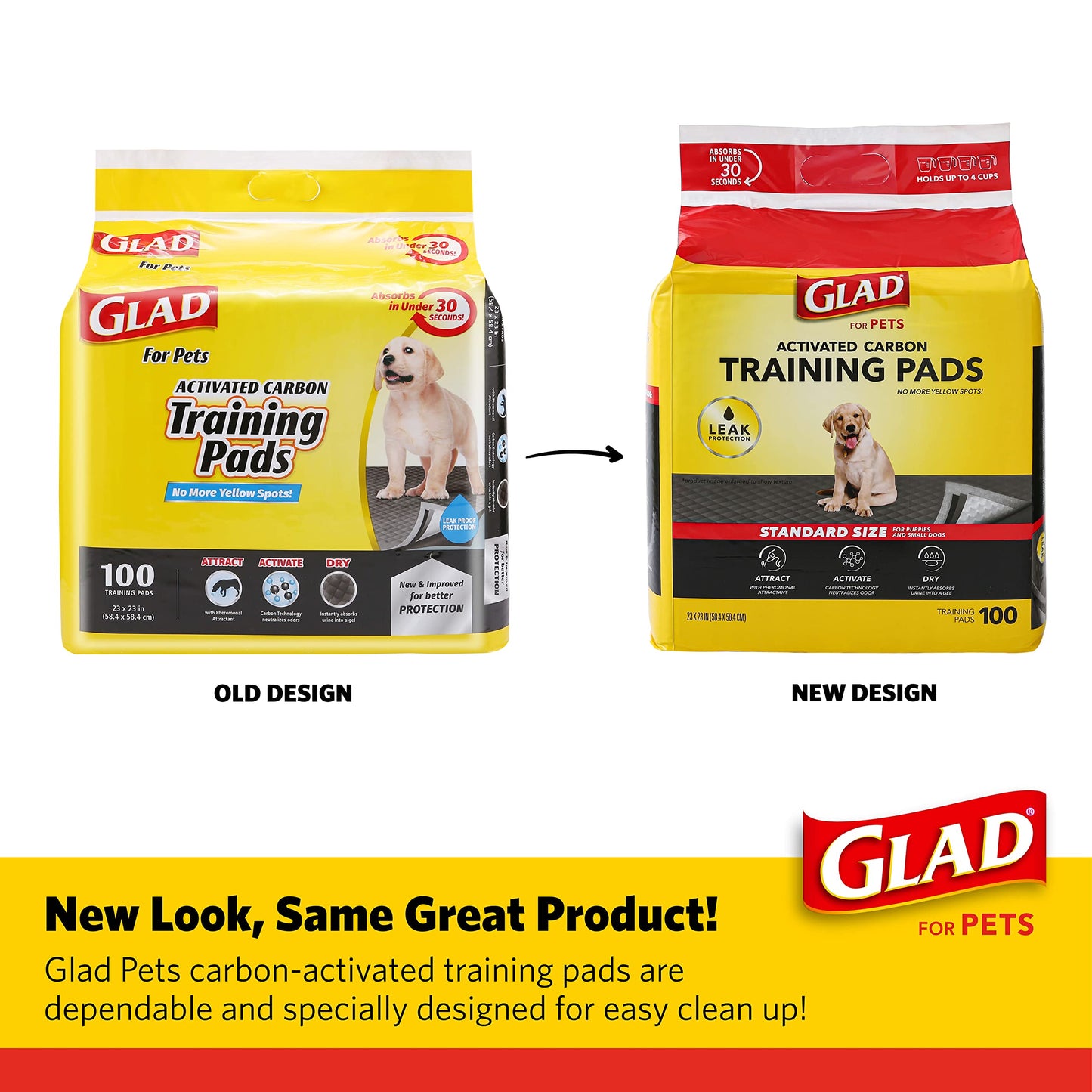 Glad for Pets Black Charcoal Puppy Pads - Super Absorbent Disposable Dog Pee Pads, Potty Training Pads, and Pet Supplies - Dog Pee Pads for Crate Training and Indoor Use 23" x 23" - 100 Count