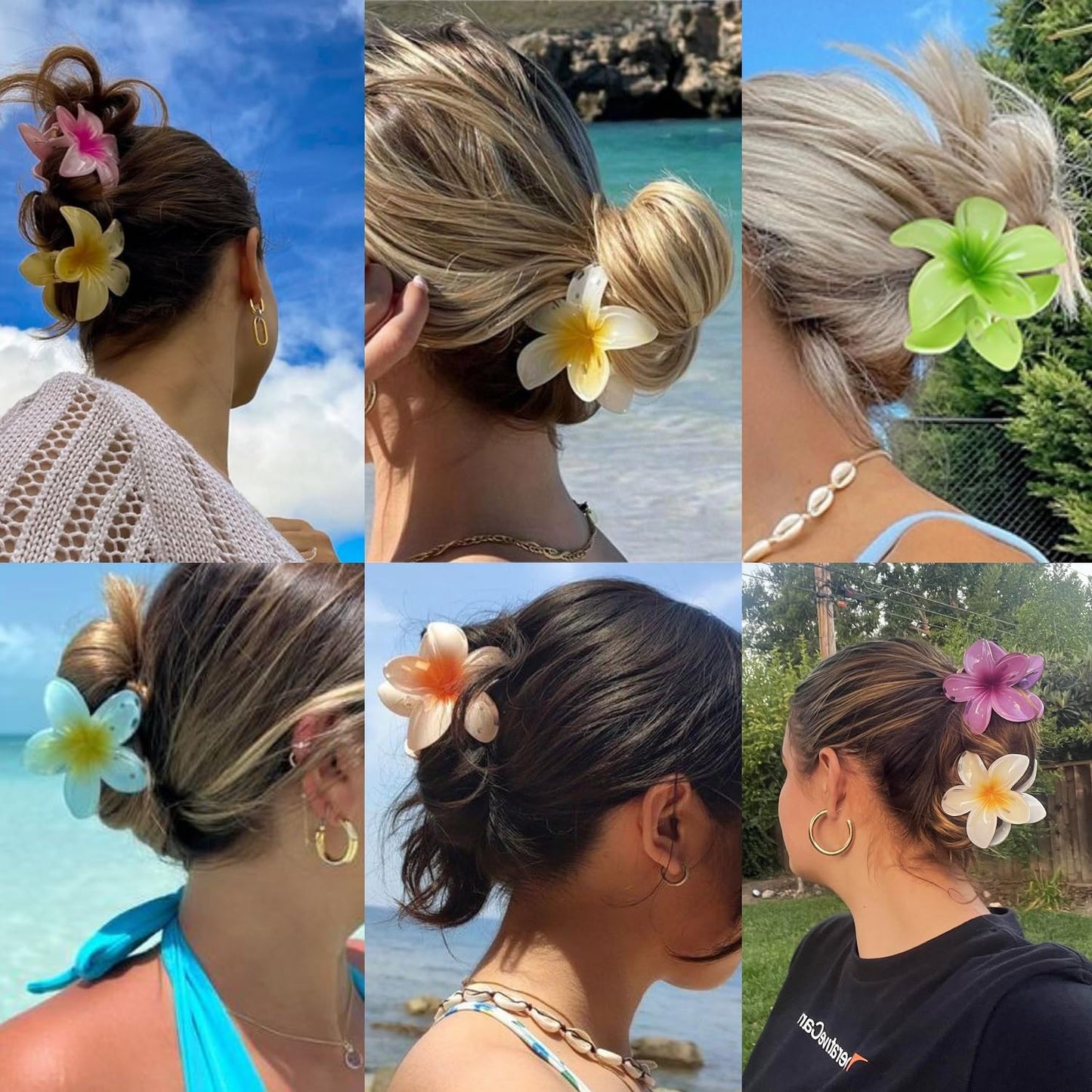 Sisiaipu Hawaiian Plumeria Hair Accessories - 6 Pack Large Claw Clips for Thick and Thin Hair, Beach Tropical Hair Clips for Women and Girls