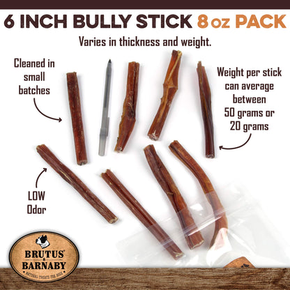 BRUTUS & BARNABY Grass Fed Bully Sticks for Dogs, Fully Digestible Dog chew, Grain Free, Rawhide Free, 100% Natural Beef, Small Batched for Freshness and Low Odor