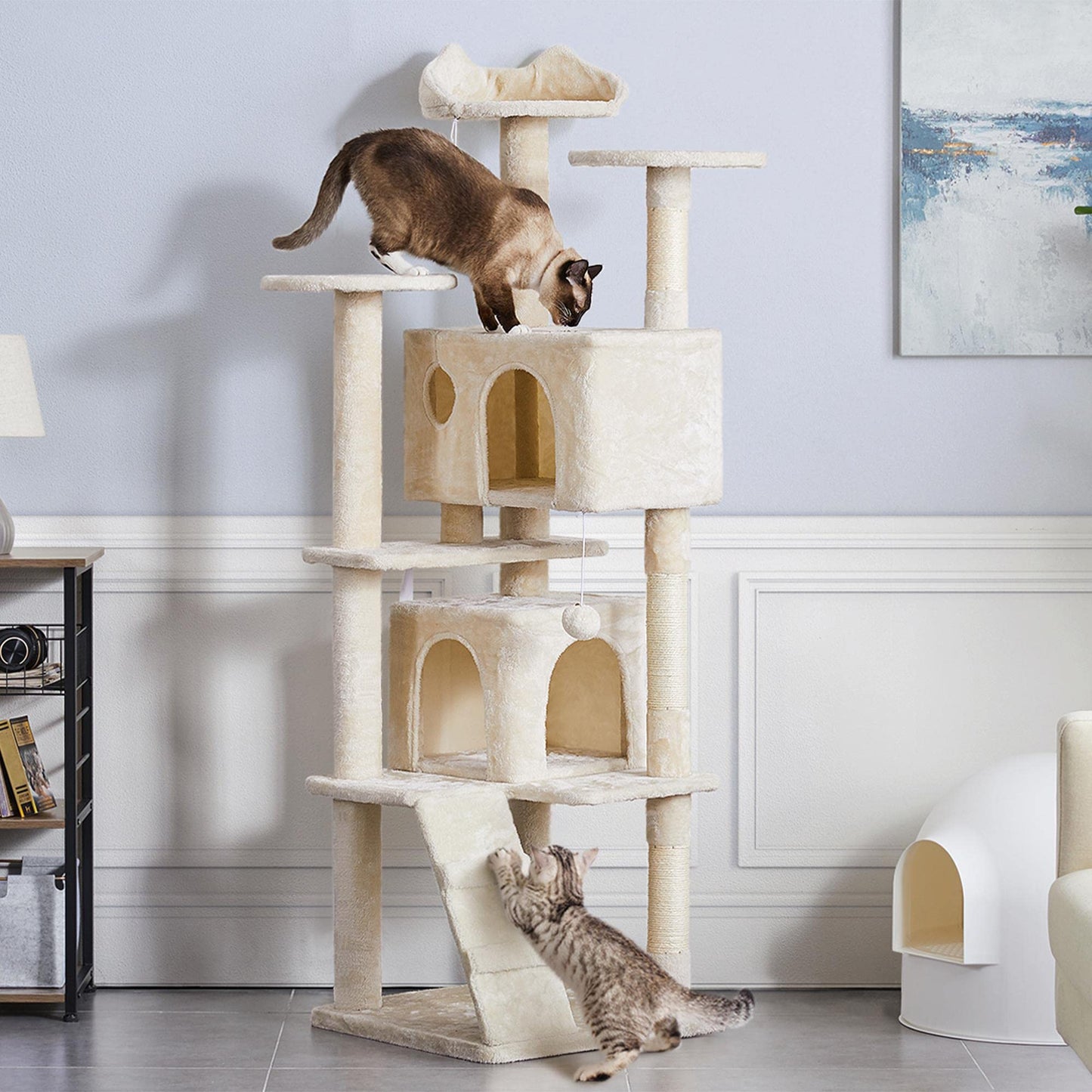 Yaheetech 70in Multi-Level Cat Tree Tall Cat Tower Cat Furniture with Condo, Scratching Posts & Dangling Ball for Indoor Cats Activity Center, Beige