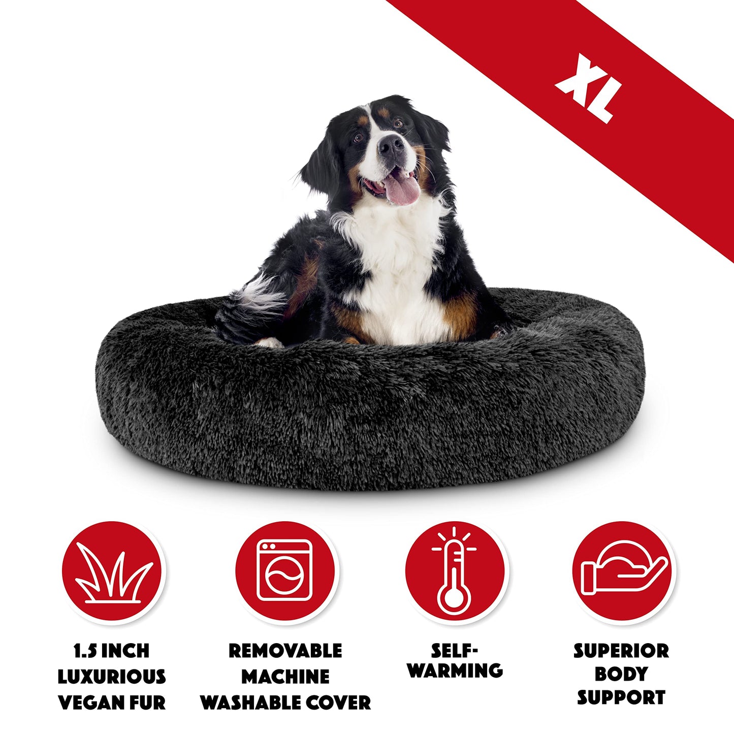 The Dog’s Bed Sound Sleep Original Calming Dog & Cat Bed, Anti-Anxiety Plush Faux Fur Donut Nest Snuggler, with Removable Cover