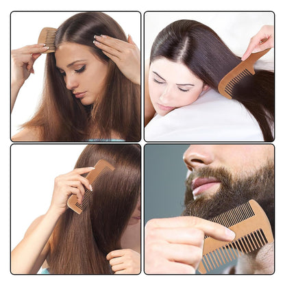 4 Pcs Natural Bamboo Comb Set for Women & Men - Wide Tooth Detangling, Beard & Labor Combs for Curly, Thick, Wavy Hair with Gift Bag