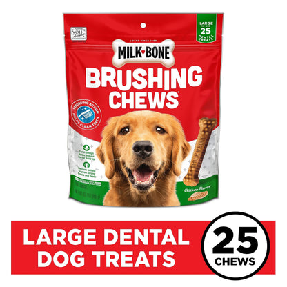 Milk-Bone Original Brushing Chews 25 Large Daily Dental Dog Treats Scrubbing Action Helps Clean Teeth