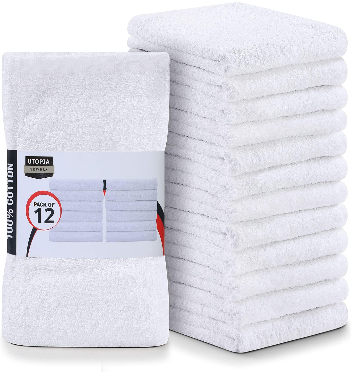 Utopia Cotton Bar Mops, Pack of 12-16 x 19 Inches Dish Towels, Super Absorbent White Multi-Purpose Cleaning Towels for Home and Bars