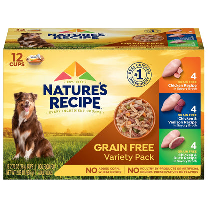 Nature's Recipe Grain Free Wet Dog Food, Chicken/Venison/Duck Variety Pack, 2.75 Ounce Cup (Pack of 24)